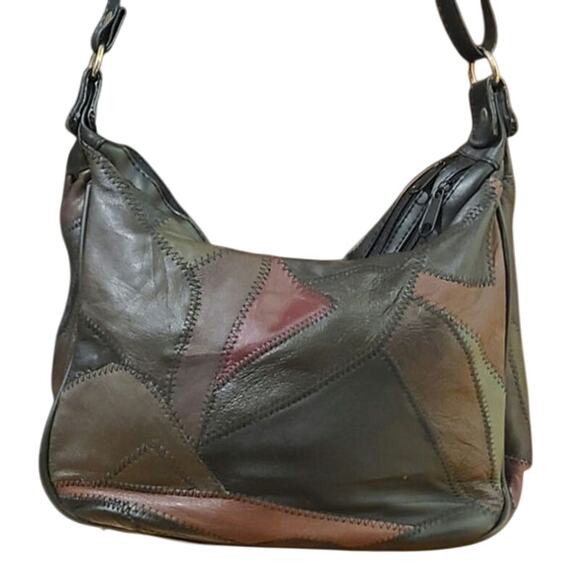 Multi Color Black Faux Leather Patchwork Retro Shoulder Bag Purse - Picture 1 of 7
